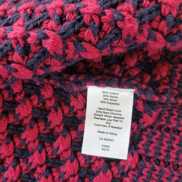 Talbots Wool Blend Cardigan Large Open Front Knit Cardigan Red Blue Long Sleev - Picture 8 of 9